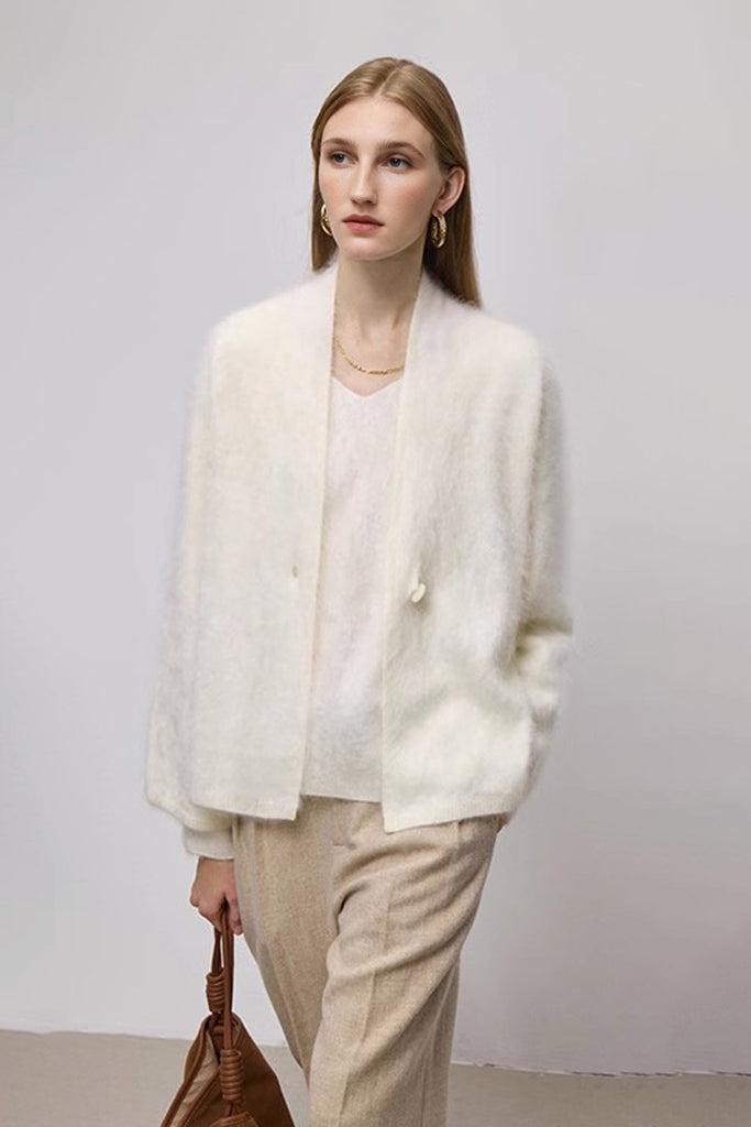 Ultrafine One-Button Brushed Cashmere Cardigan  Fibflx