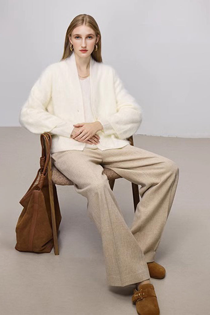 Ultrafine One-Button Brushed Cashmere Cardigan  Fibflx