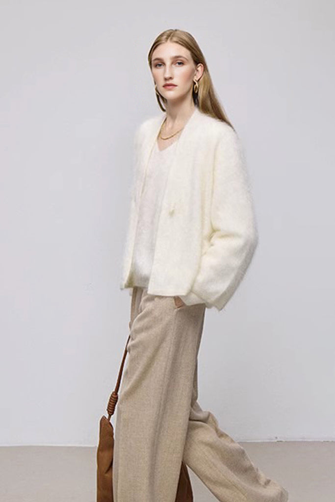 Ultrafine One-Button Brushed Cashmere Cardigan  Fibflx