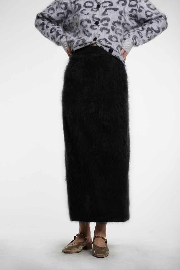 Ultrafine Seamless Brushed Cashmere Midi Sweater Skirt Black / M / 100% Cashmere (Weight: 260g (±10g)) Fibflx