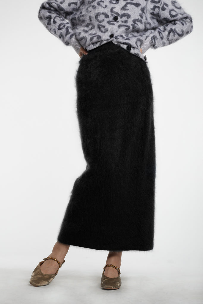 Ultrafine Seamless Brushed Cashmere Midi Sweater Skirt  Fibflx