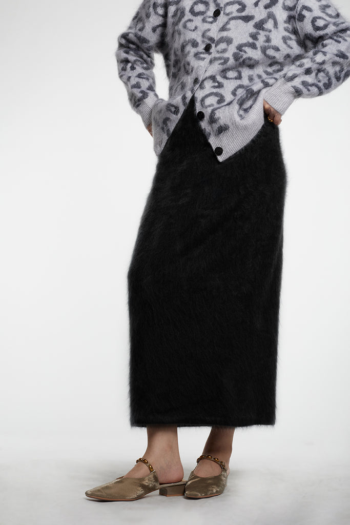 Ultrafine Seamless Brushed Cashmere Midi Sweater Skirt  Fibflx
