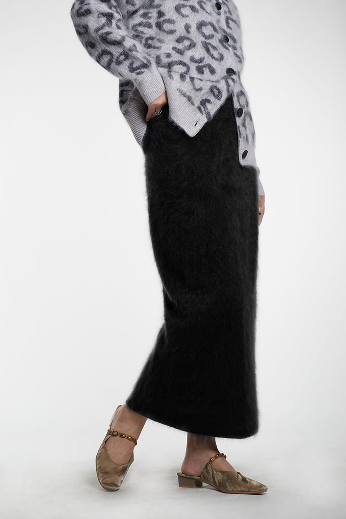 Ultrafine Seamless Brushed Cashmere Midi Sweater Skirt  Fibflx