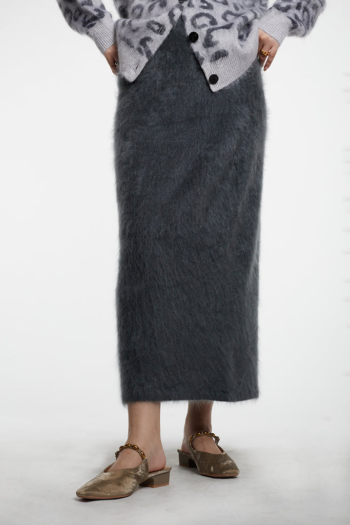Ultrafine Seamless Brushed Cashmere Midi Sweater Skirt  Fibflx