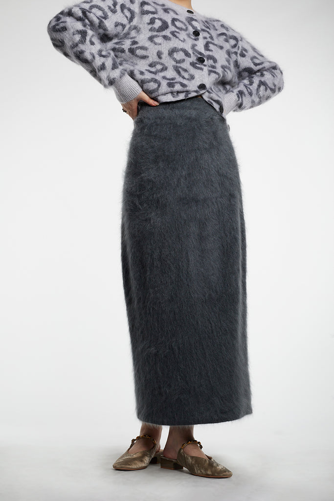 Ultrafine Seamless Brushed Cashmere Midi Sweater Skirt  Fibflx