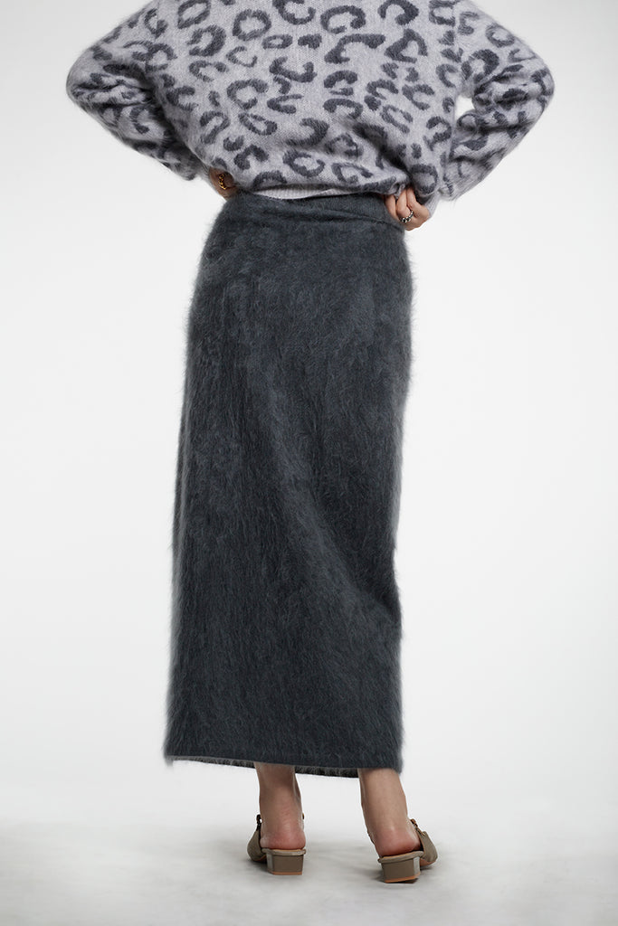 Ultrafine Seamless Brushed Cashmere Midi Sweater Skirt  Fibflx