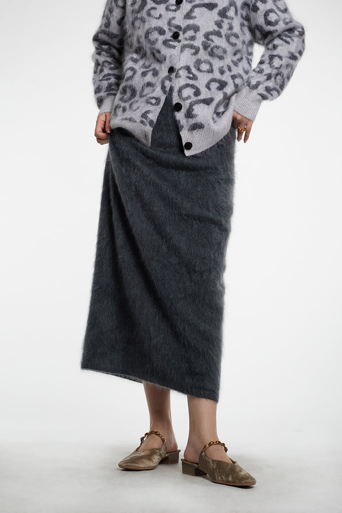 Ultrafine Seamless Brushed Cashmere Midi Sweater Skirt  Fibflx