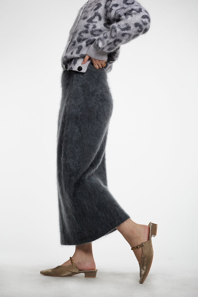Ultrafine Seamless Brushed Cashmere Midi Sweater Skirt  Fibflx