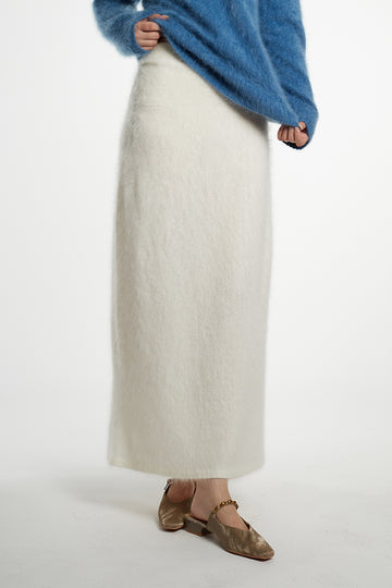 Ultrafine Seamless Brushed Cashmere Midi Sweater Skirt White / M / 100% Cashmere (Weight: 260g (±10g)) Fibflx