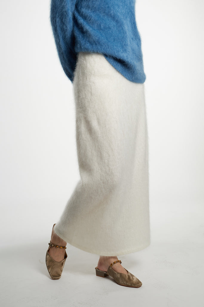 Ultrafine Seamless Brushed Cashmere Midi Sweater Skirt  Fibflx