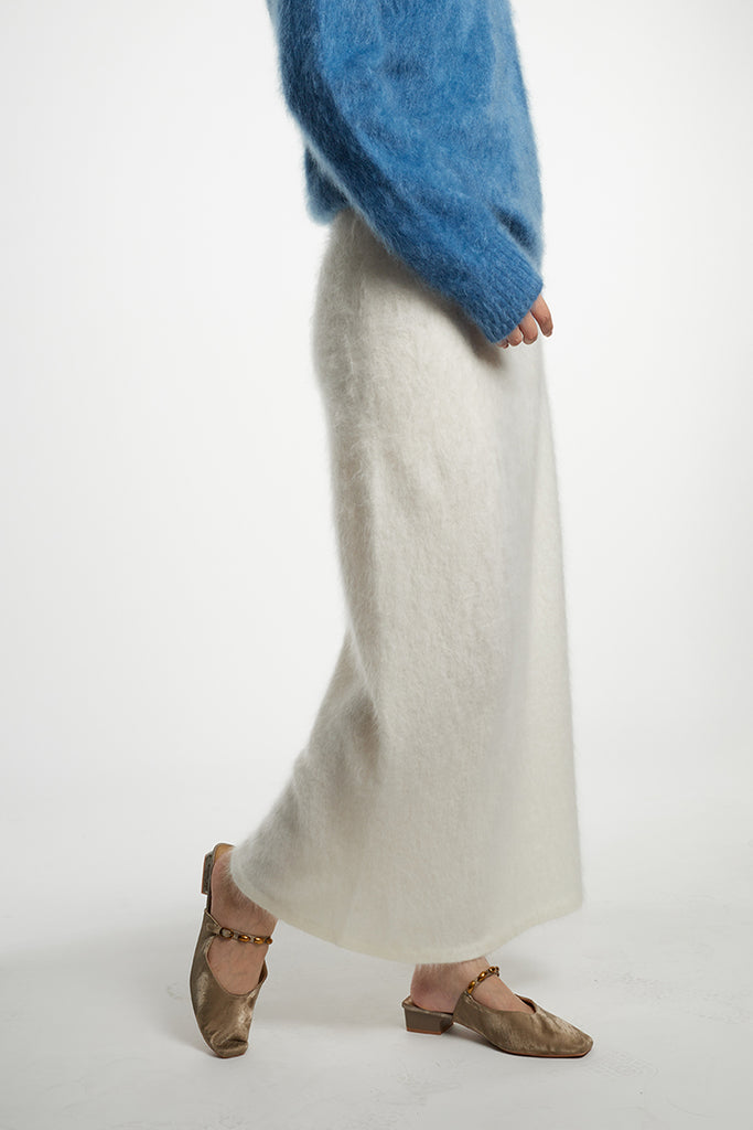 Ultrafine Seamless Brushed Cashmere Midi Sweater Skirt  Fibflx