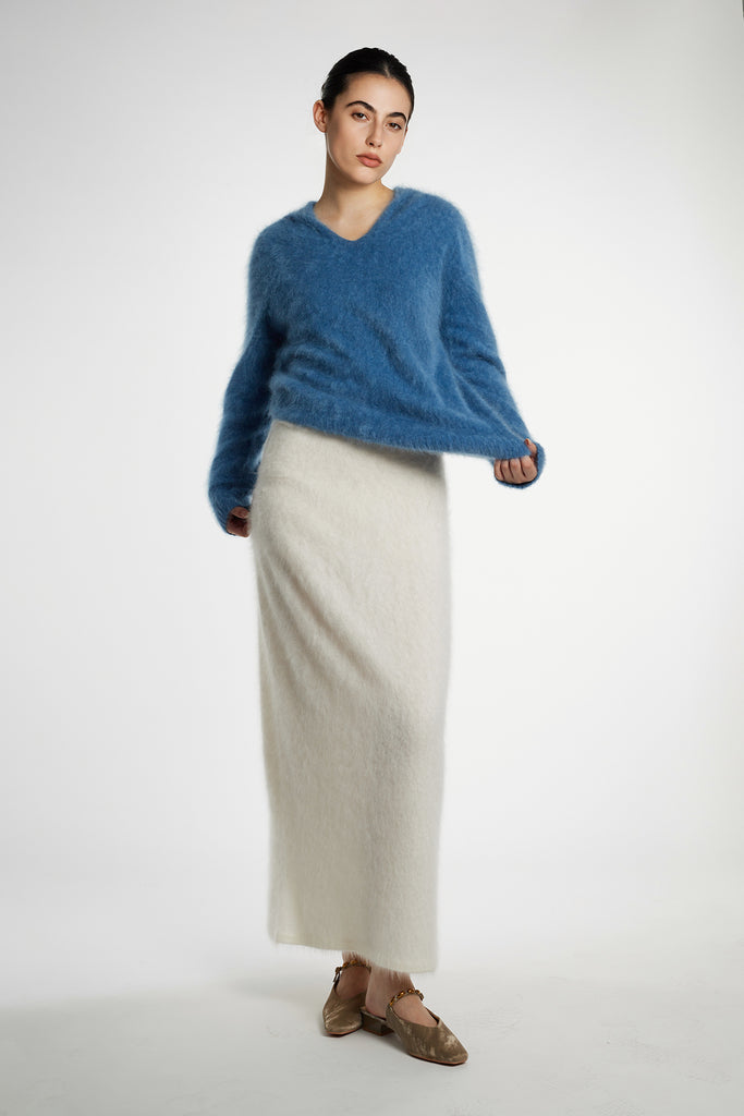 Ultrafine Seamless Brushed Cashmere Midi Sweater Skirt  Fibflx