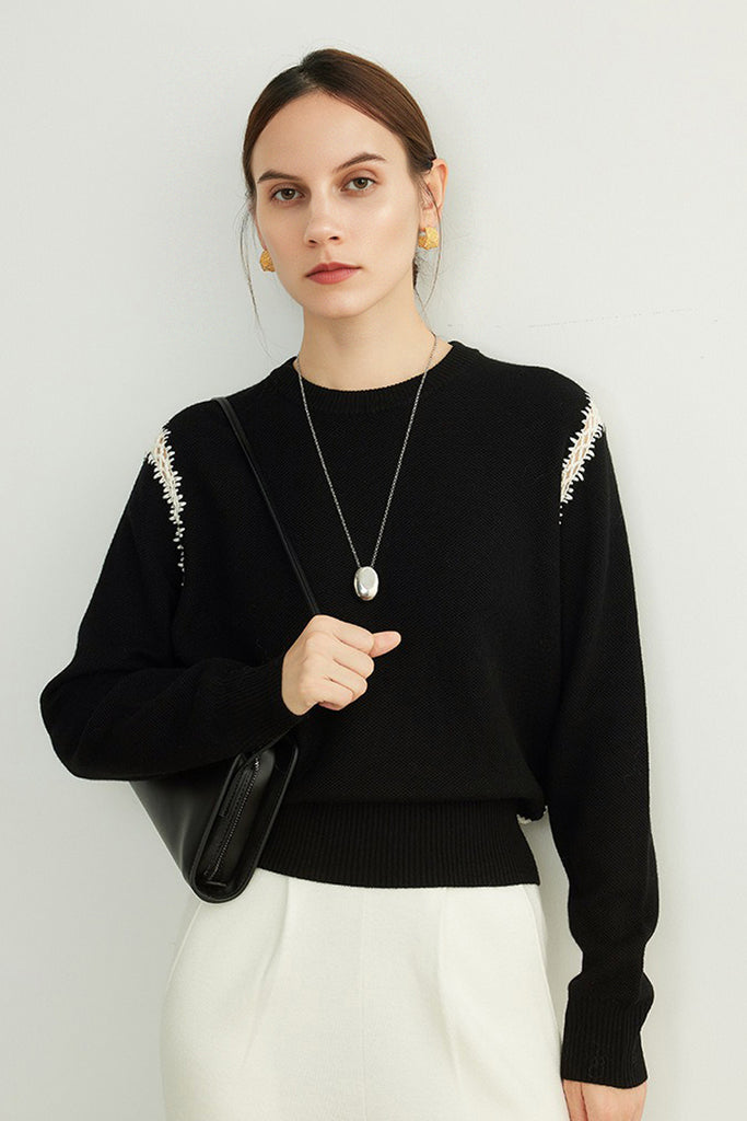 Ultrafine Wool Blend Patchwork Pullover Sweater Black / S Fibflx