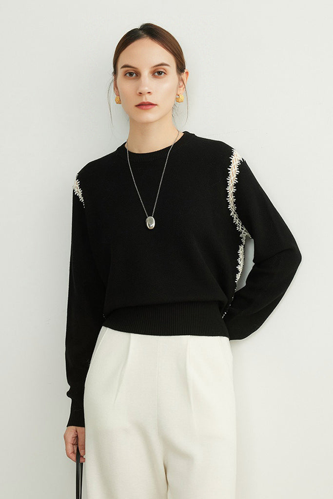 Ultrafine Wool Blend Patchwork Pullover Sweater  Fibflx