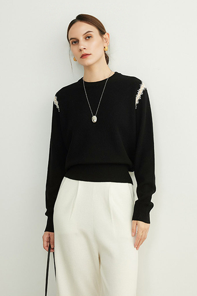 Ultrafine Wool Blend Patchwork Pullover Sweater  Fibflx