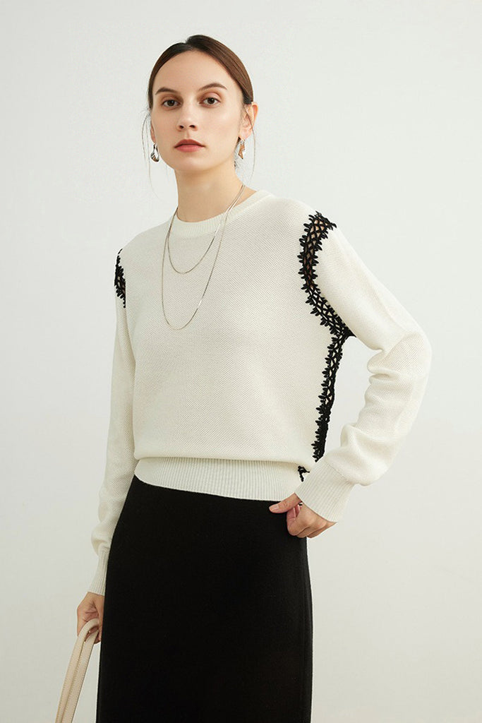 Ultrafine Wool Blend Patchwork Pullover Sweater Off White / S Fibflx