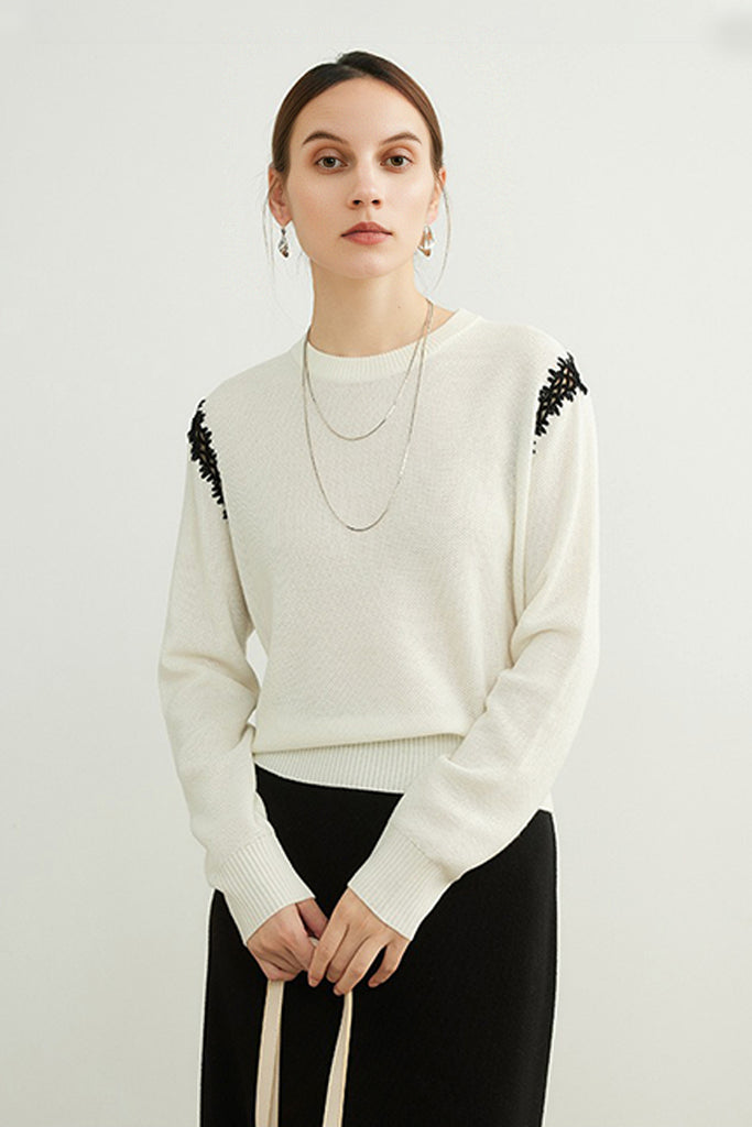 Ultrafine Wool Blend Patchwork Pullover Sweater  Fibflx