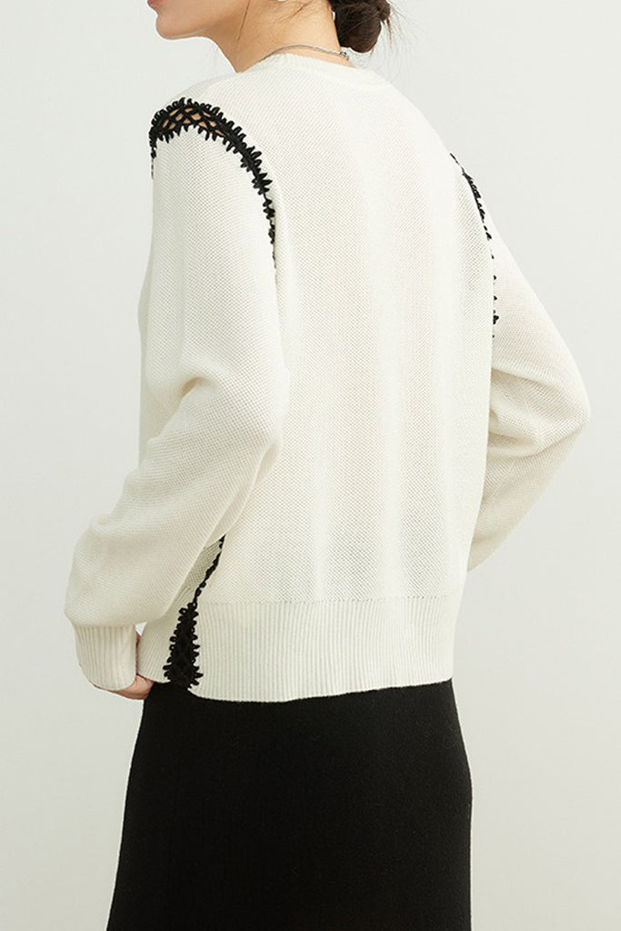 Ultrafine Wool Blend Patchwork Pullover Sweater  Fibflx