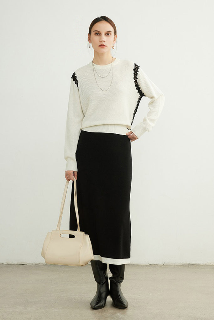 Ultrafine Wool Blend Patchwork Pullover Sweater  Fibflx