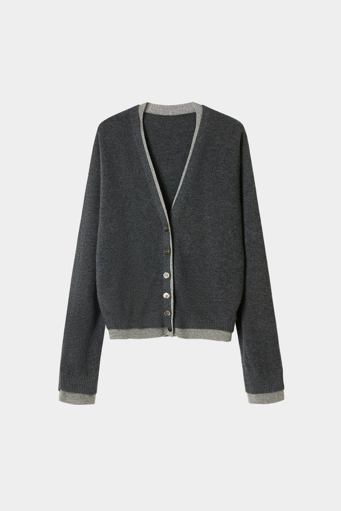 Ultrafine Wool V-Neck Double-Layer Trim Cardigan  Fibflx