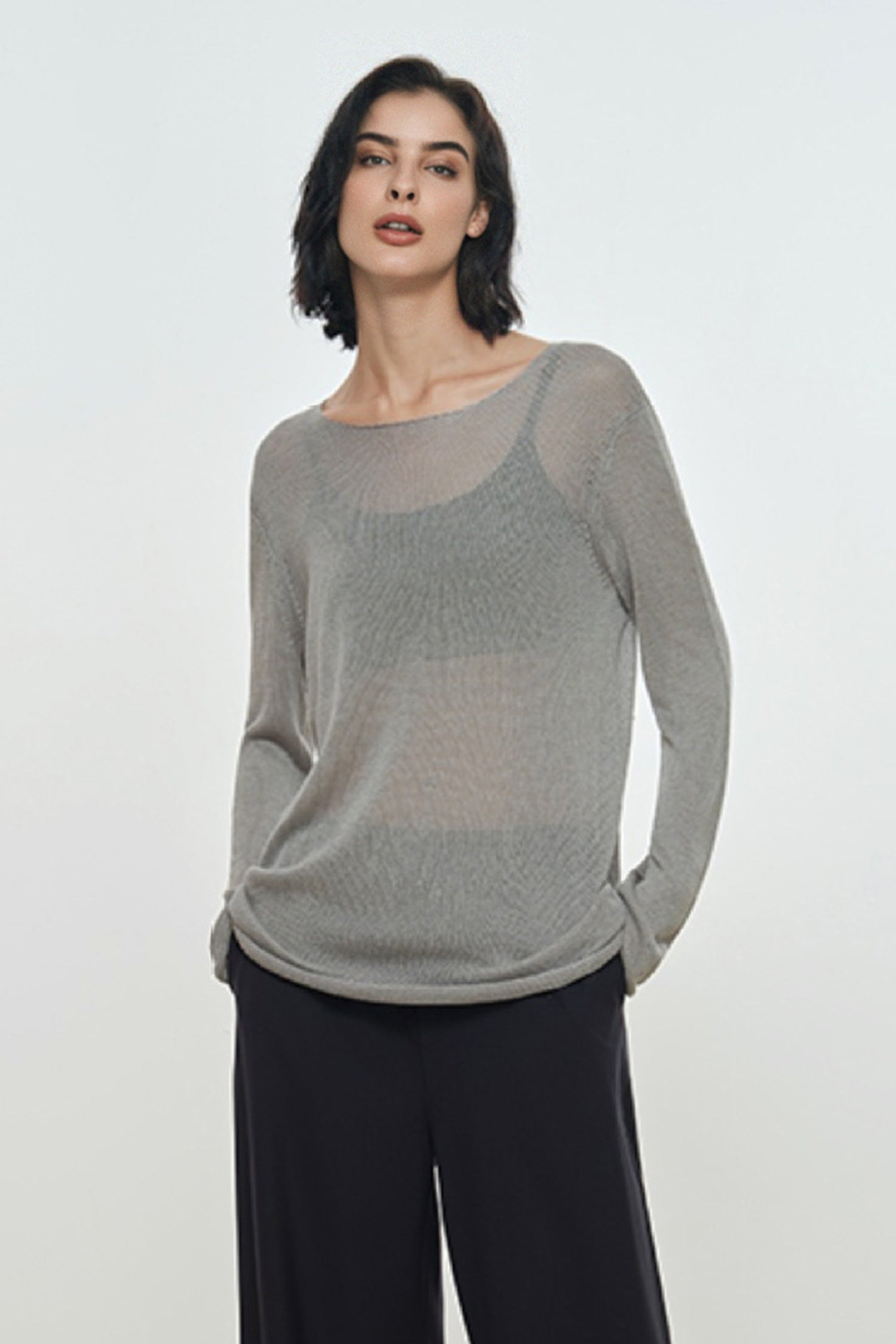 Sheer Silk Cashmere Top | Lightweight Long Sleeve layer - Fibflx