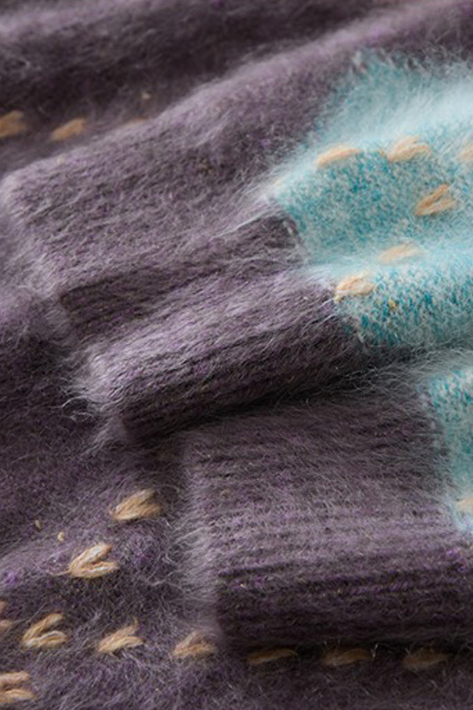 Ultrasoft Brushed Cashmere Hand-Embroidered Argyle Sweater  Fibflx