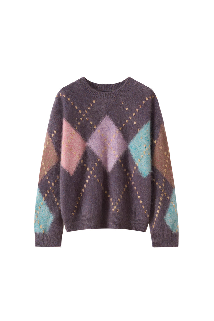 Ultrasoft Brushed Cashmere Hand-Embroidered Argyle Sweater  Fibflx