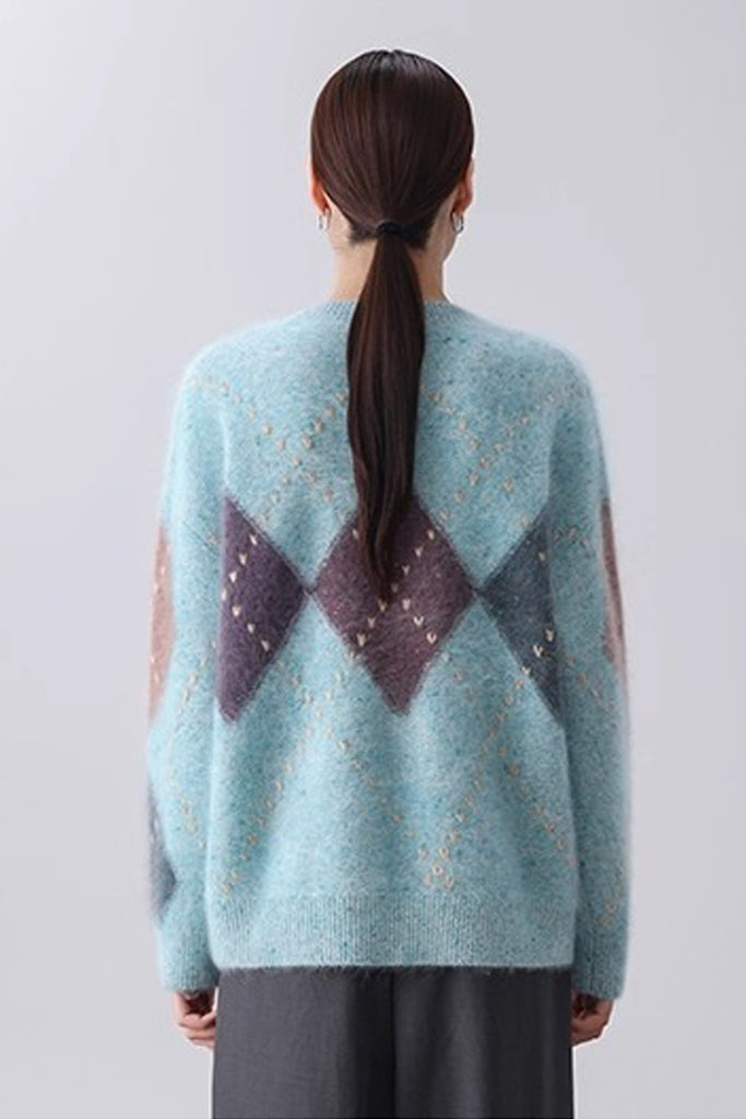 Ultrasoft Brushed Cashmere Hand-Embroidered Argyle Sweater  Fibflx