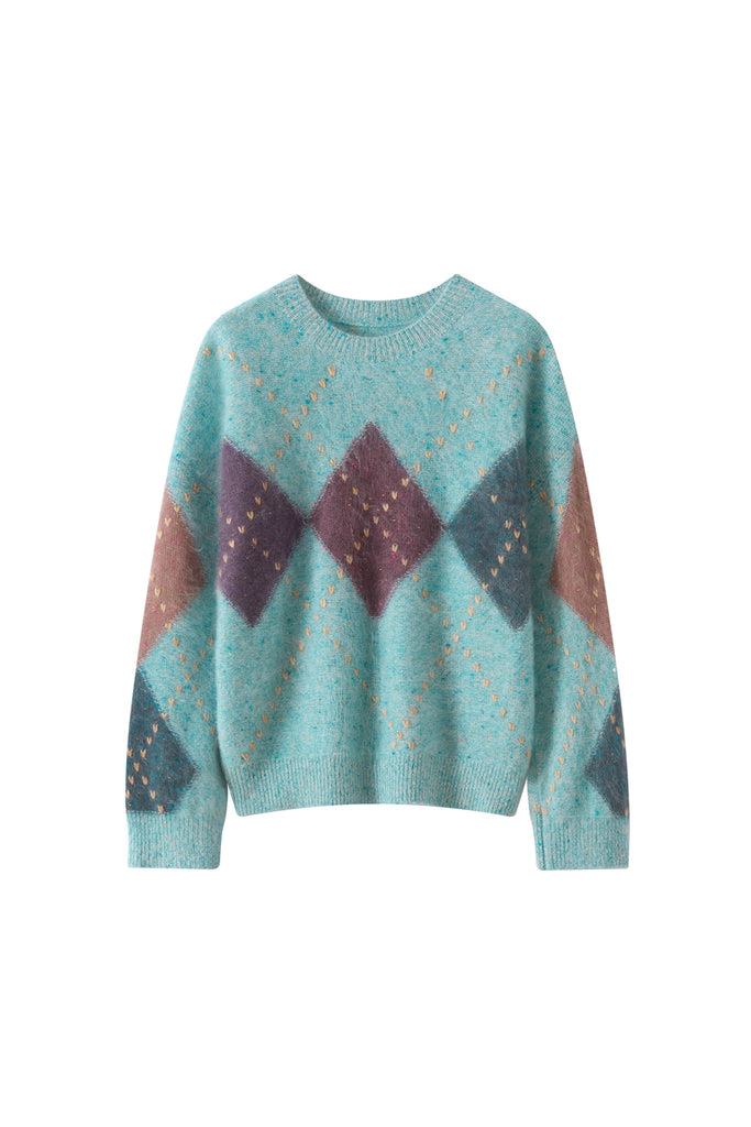 Ultrasoft Brushed Cashmere Hand-Embroidered Argyle Sweater  Fibflx