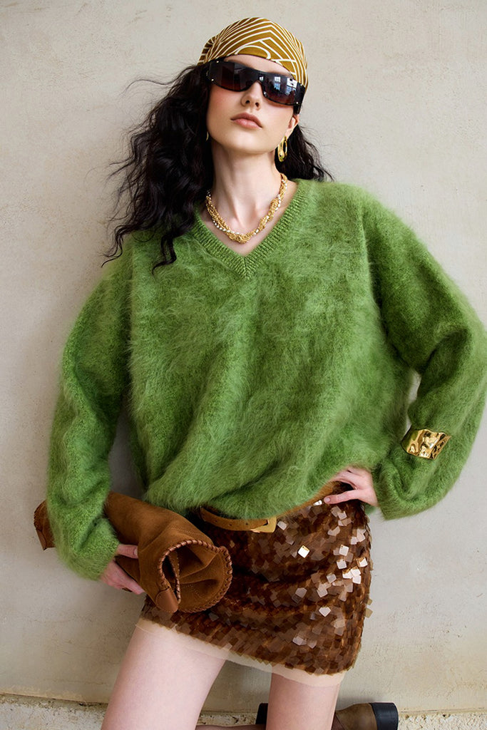 Ultrasoft Brushed Cashmere Marled V-Neck Sweater  Fibflx