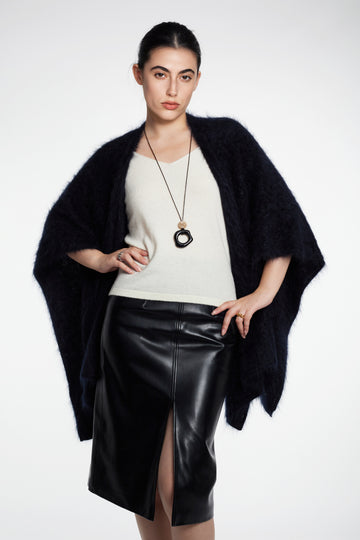 Ultrasoft Brushed Cashmere Open-Front Wrap Poncho  Fibflx