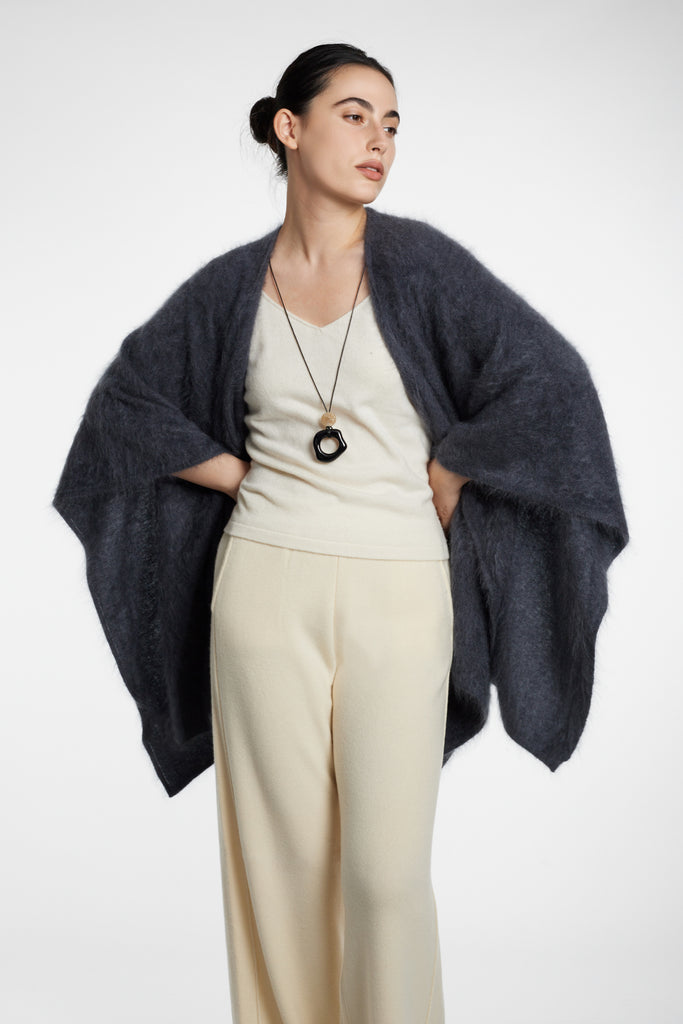 Ultrasoft Brushed Cashmere Open-Front Wrap Poncho  Fibflx