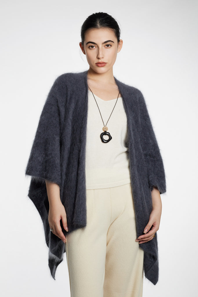 Ultrasoft Brushed Cashmere Open-Front Wrap Poncho  Fibflx