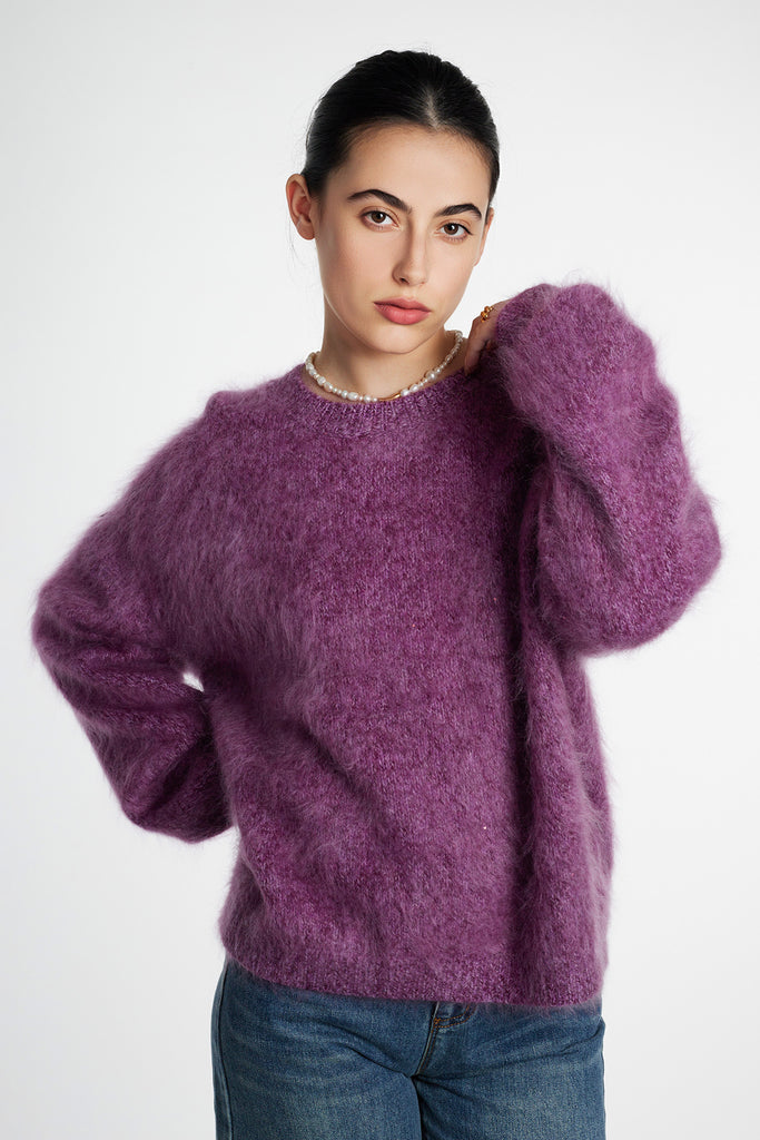 Ultrasoft Brushed Cashmere Sequined Marled Crewneck Sweater  Fibflx