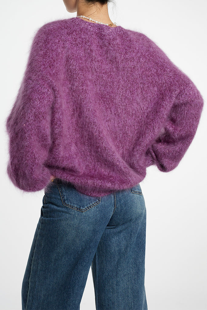 Ultrasoft Brushed Cashmere Sequined Marled Crewneck Sweater  Fibflx