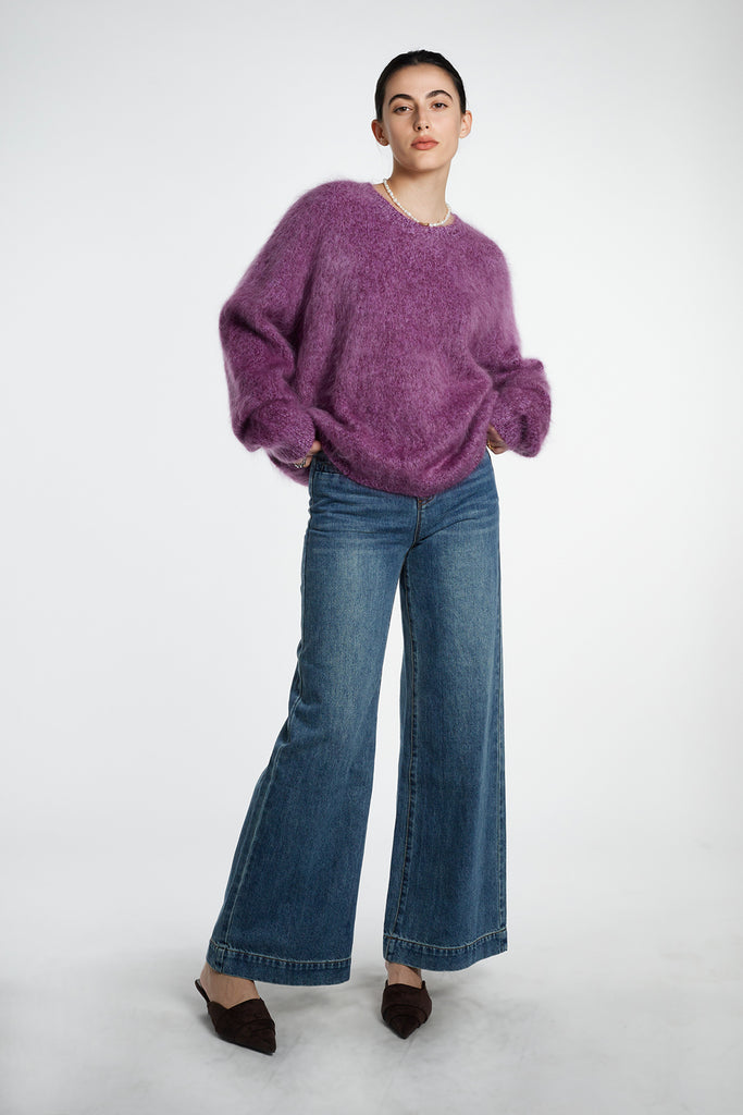 Ultrasoft Brushed Cashmere Sequined Marled Crewneck Sweater  Fibflx