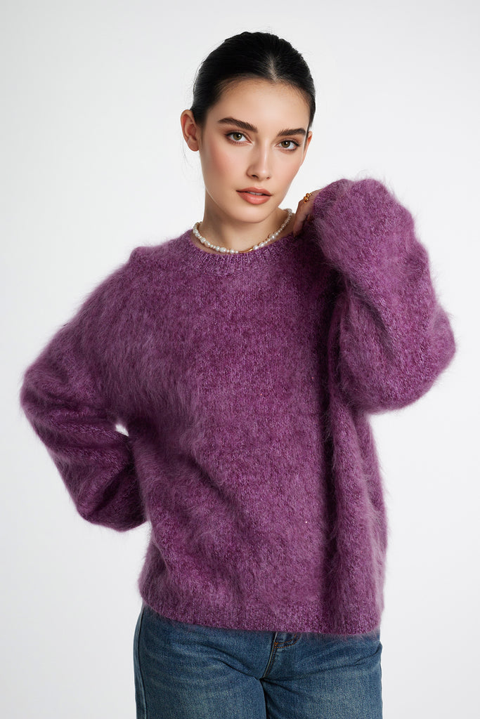 Ultrasoft Brushed Cashmere Sequined Marled Crewneck Sweater  Fibflx