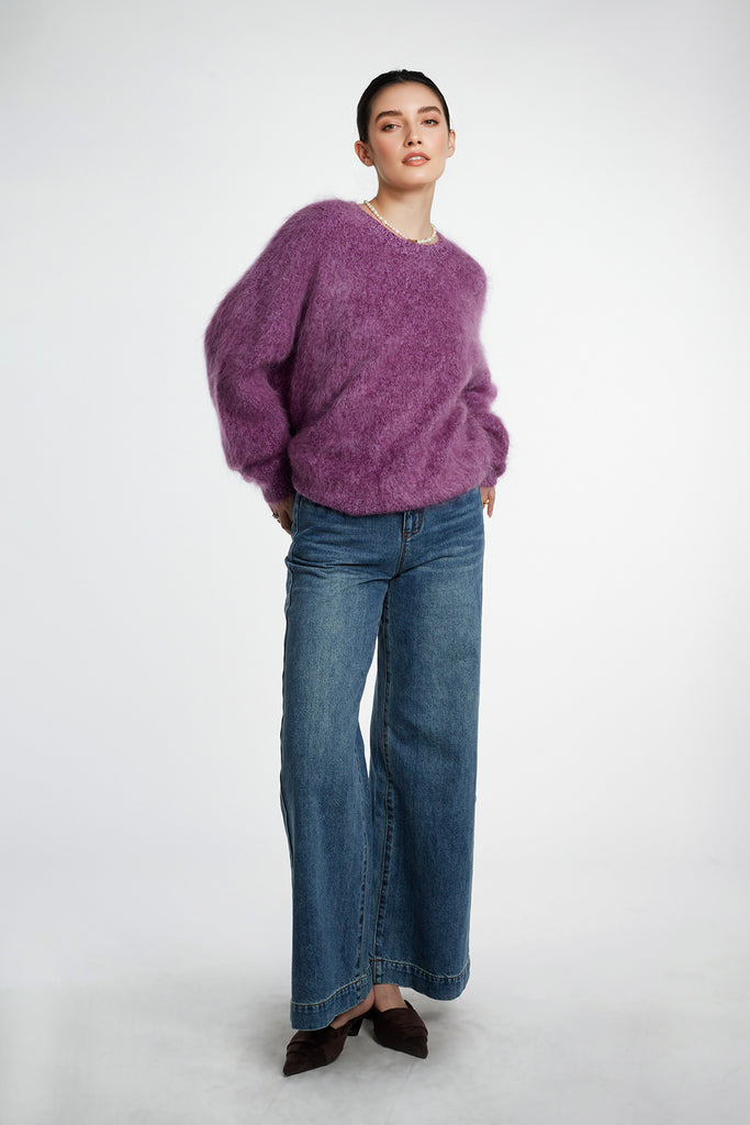 Ultrasoft Brushed Cashmere Sequined Marled Crewneck Sweater  Fibflx