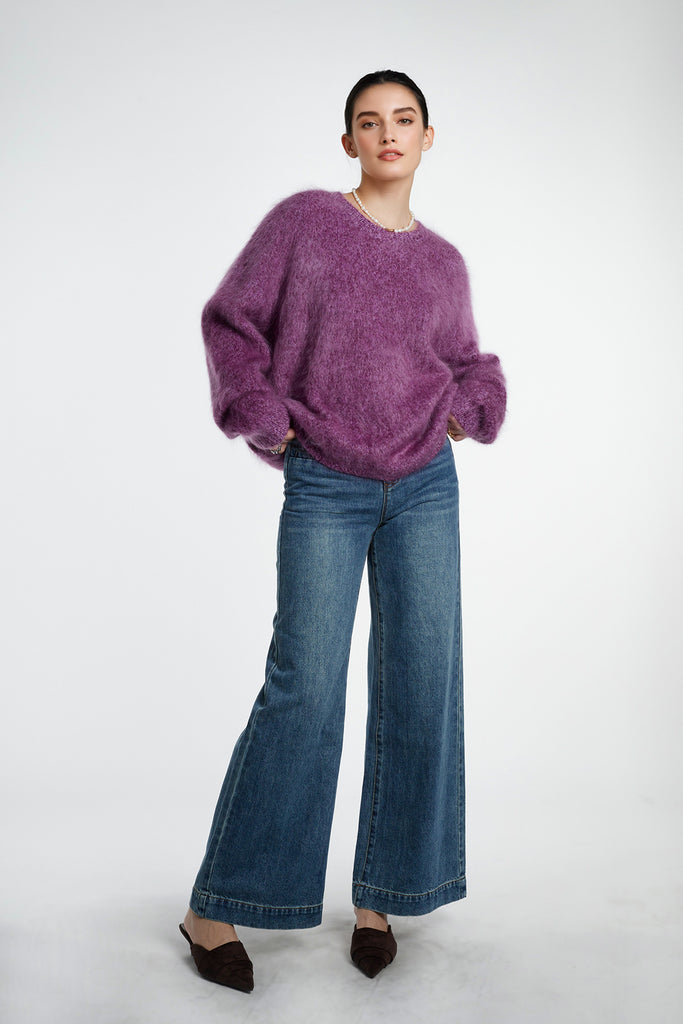 Ultrasoft Brushed Cashmere Sequined Marled Crewneck Sweater  Fibflx