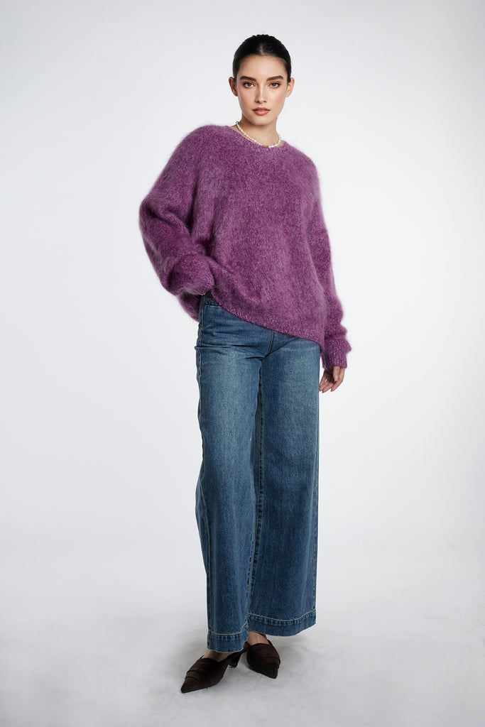 Ultrasoft Brushed Cashmere Sequined Marled Crewneck Sweater  Fibflx
