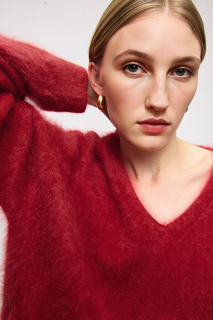 Ultrasoft Brushed Cashmere V-Neck Pullover Sweater  Fibflx