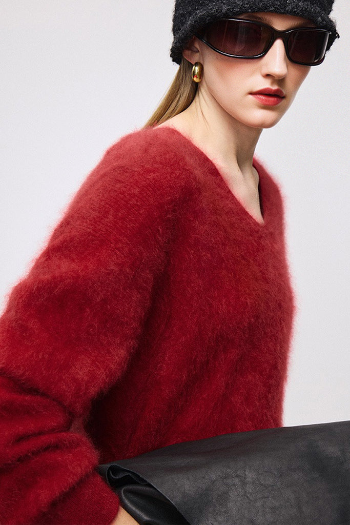 Ultrasoft Brushed Cashmere V-Neck Pullover Sweater  Fibflx