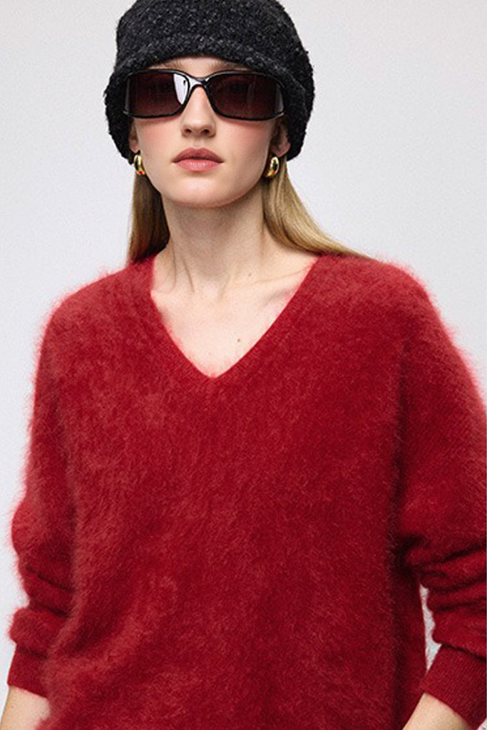 Ultrasoft Brushed Cashmere V-Neck Pullover Sweater  Fibflx