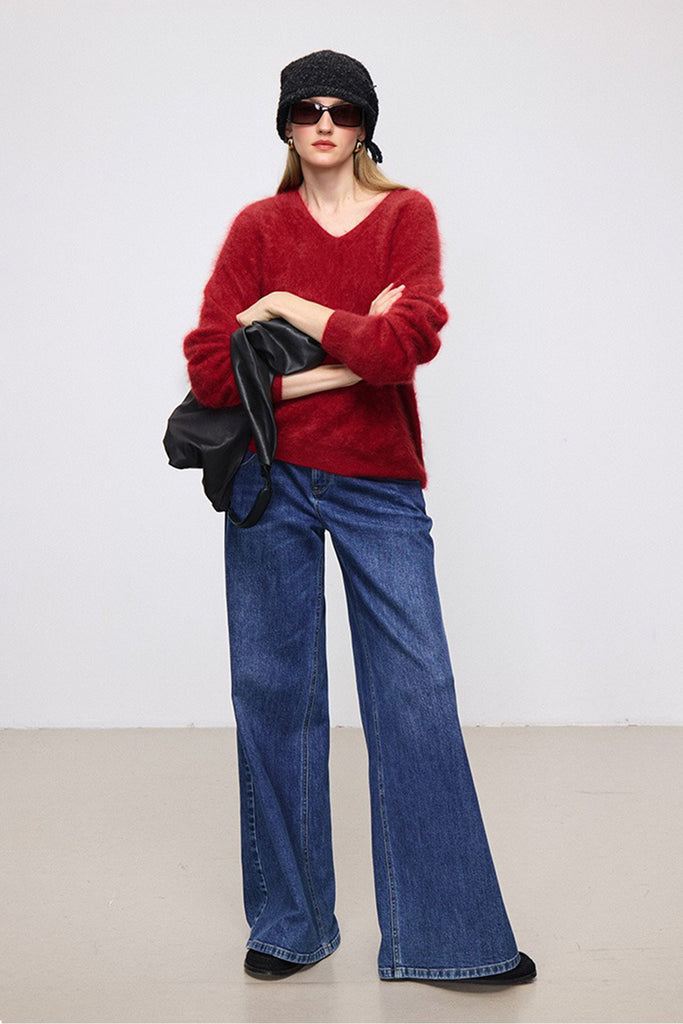 Ultrasoft Brushed Cashmere V-Neck Pullover Sweater  Fibflx