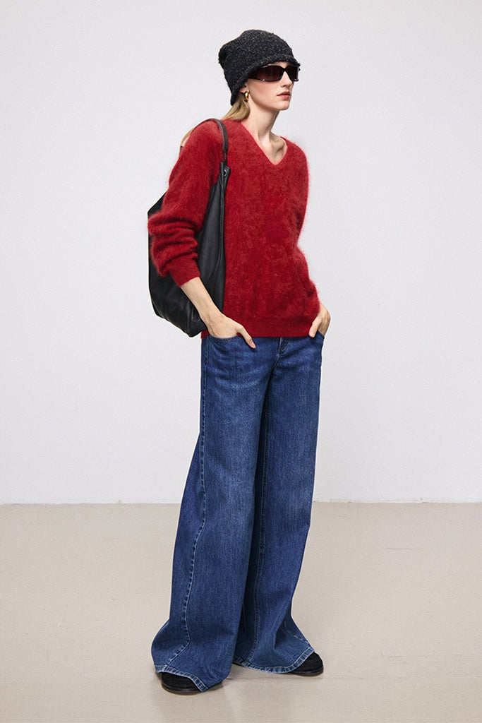 Ultrasoft Brushed Cashmere V-Neck Pullover Sweater  Fibflx