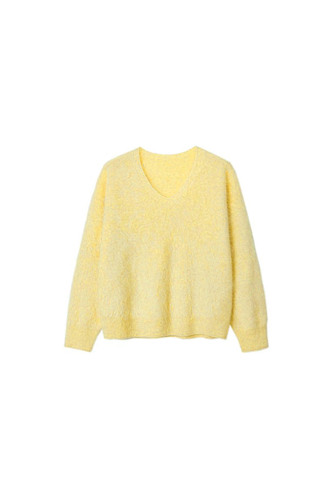 Ultrasoft Brushed Cashmere V-Neck Pullover Sweater L / Bright Yellow / 100% Cashmere (Weight: 255g (± Fibflx