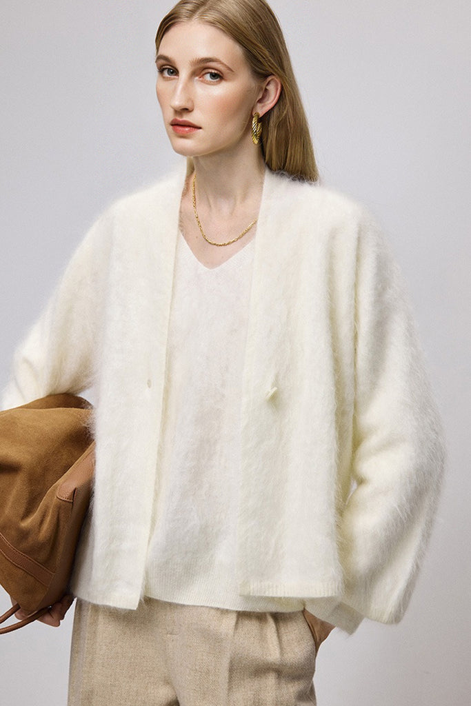 Ultrasoft Brushed Cashmere V-Neck Pullover Sweater  Fibflx