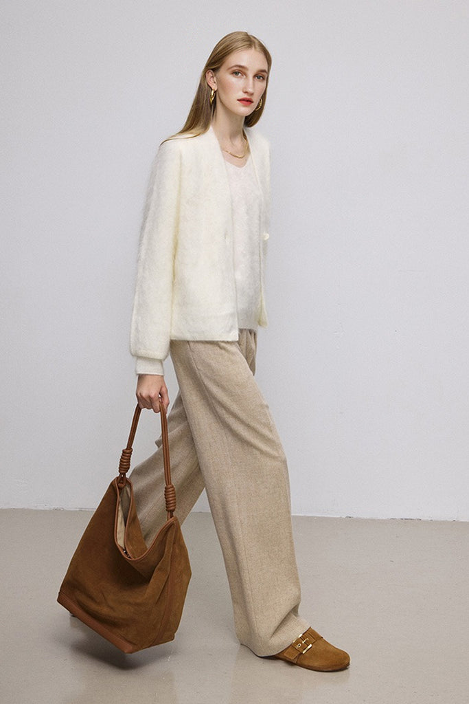 Ultrasoft Brushed Cashmere V-Neck Pullover Sweater  Fibflx