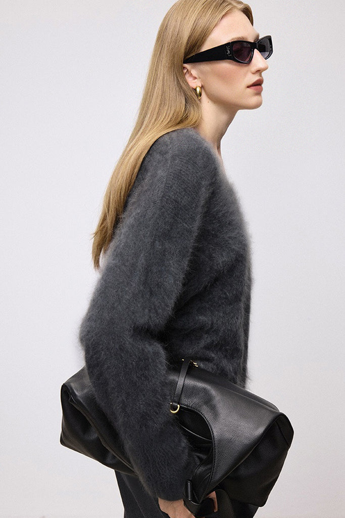 Ultrasoft Brushed Cashmere V-Neck Pullover Sweater  Fibflx