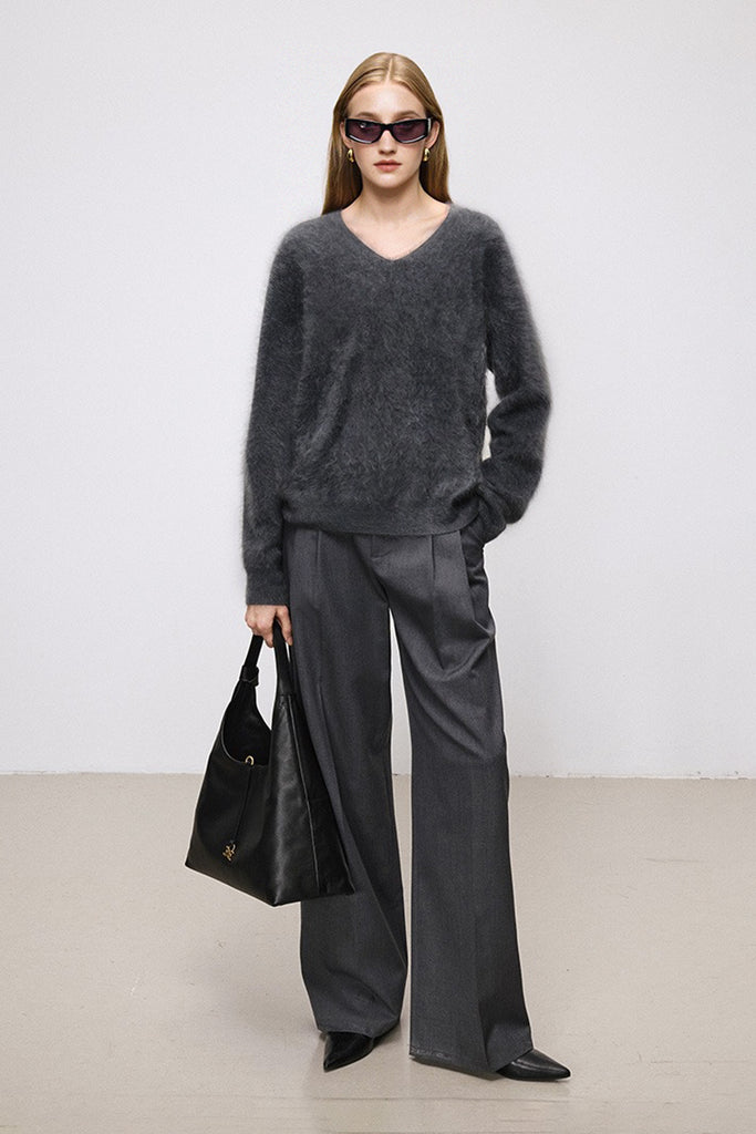 Ultrasoft Brushed Cashmere V-Neck Pullover Sweater  Fibflx